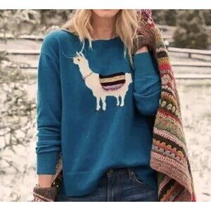 Sundance Catalog Teal Blue Fuzzy 3D Laid Back Llama Sweater  Plus Size XL EUC!